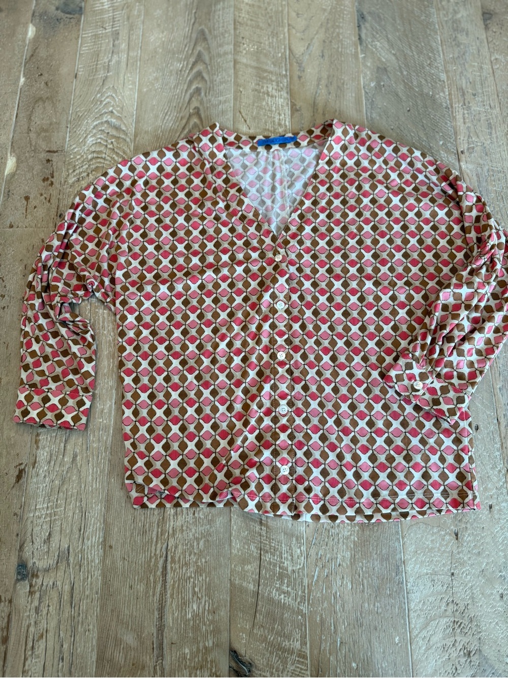 J. McLaughlin Pink, Brown and Cream Patterned Top